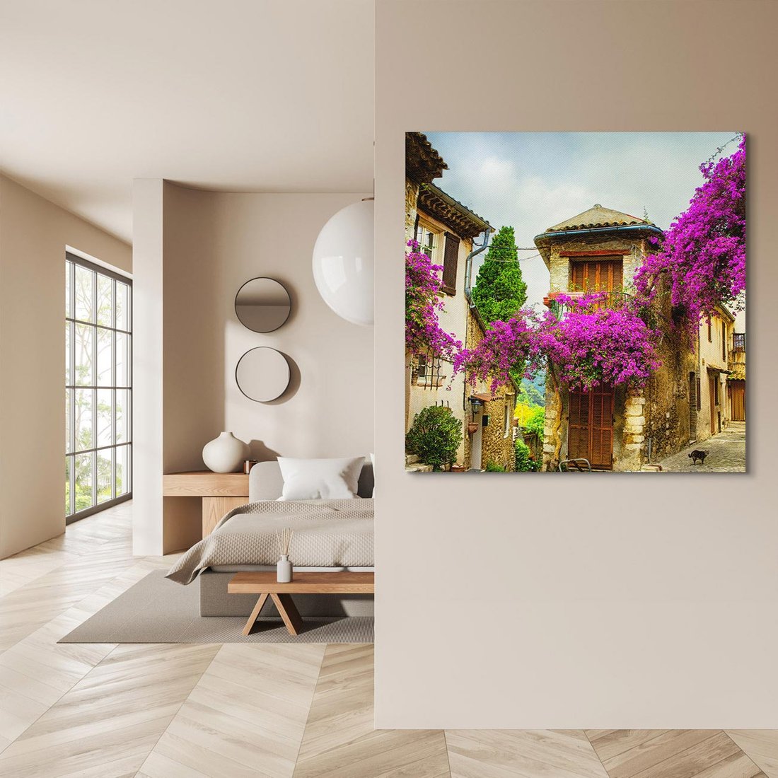 Obraz na płótnie 70x70 - Urok francuskiej uliczki - Francja, uliczka