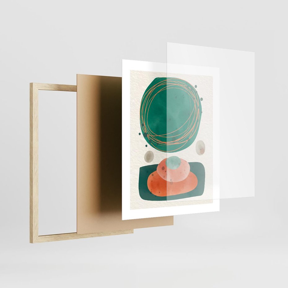 Plakat w ramie 40x50 - Rozmyte Granice - abstrakcyjne plamy, zielony - rama drewno