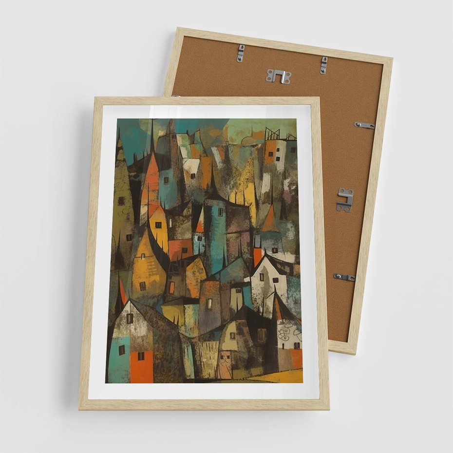 Plakat w ramie 50x70 - Przenikające Wizje - abstrakcyjny obraz, sztuka abstrakcji - rama drewno