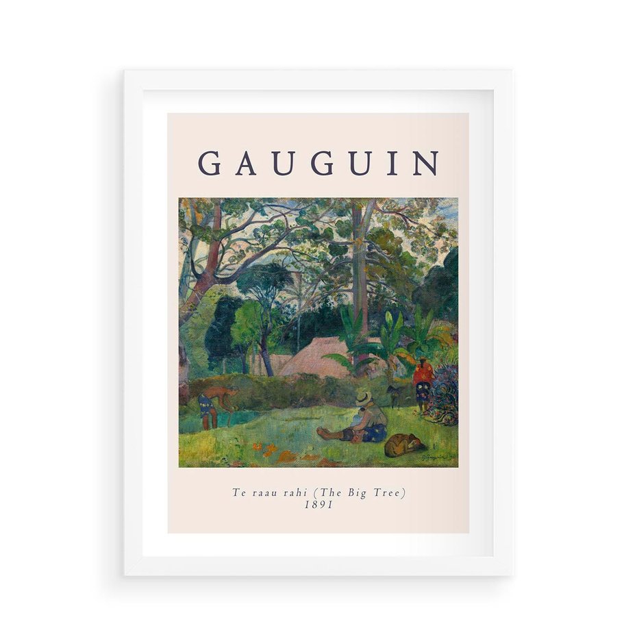 Plakat w ramie 50x70 - Gauguin: Reprodukcja i Typografia - Gauguin, reprodukcja - rama biała