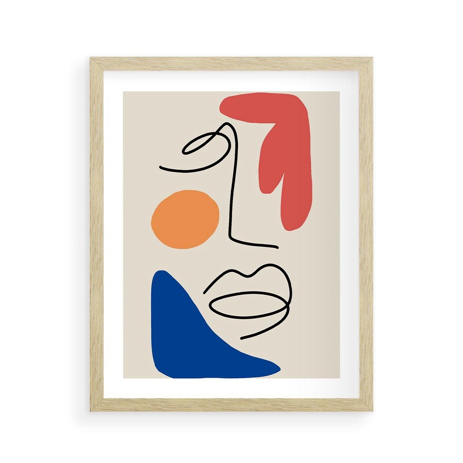 Plakat w ramie 40x50 - Rozbijające Granice Kształtów - abstrakcyjny obraz, przypomina twarz - rama drewno