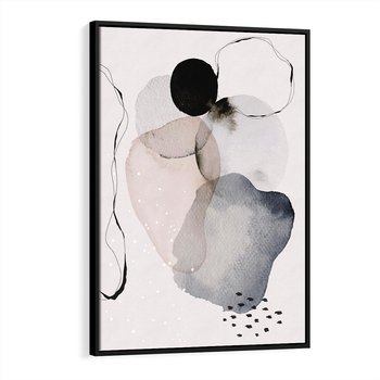 Obraz w ramie 50x70 - Migocące Barwy - abstrakcyjne plamy akwarelowe, czarny szkic - rama czarna