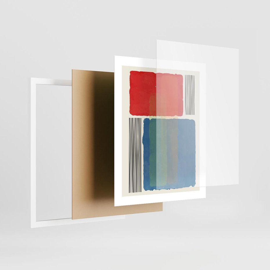 Plakat w ramie 40x50 - Kolorowe Spektrum - kolorowa geometria, prostokąty w intensywnych kształtach i czarne kreski - rama biała