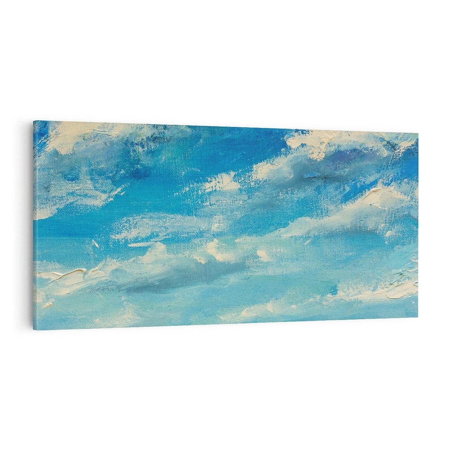 Obraz na płótnie 100x50 - Oddechy niebiańskiej materii - olejny obraz, smugi farby przypominają obłoki na błękitnym niebie