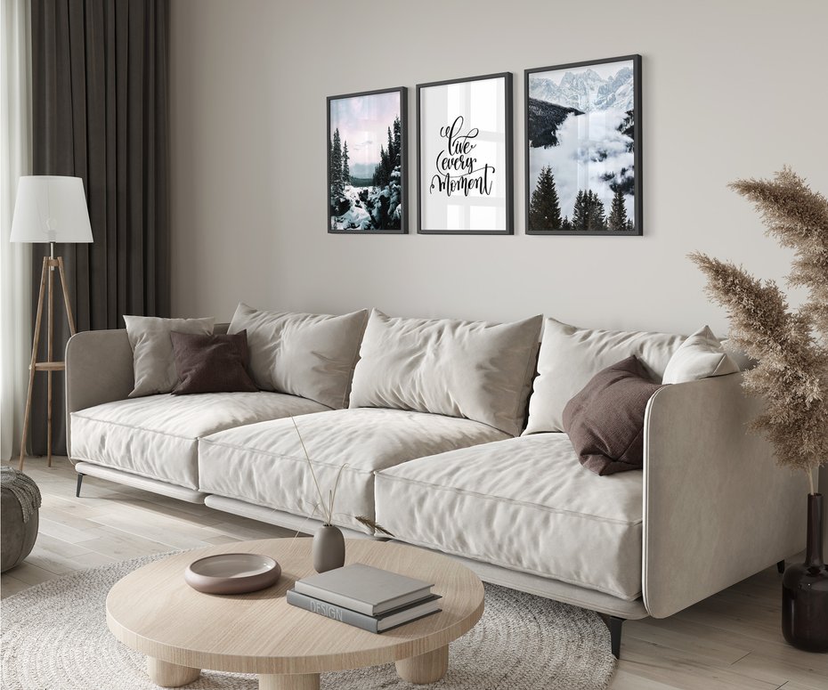 Zestaw obrazy w ramie 30x40 galeria - Motywacja, cytat, napis, góry - rama czarna