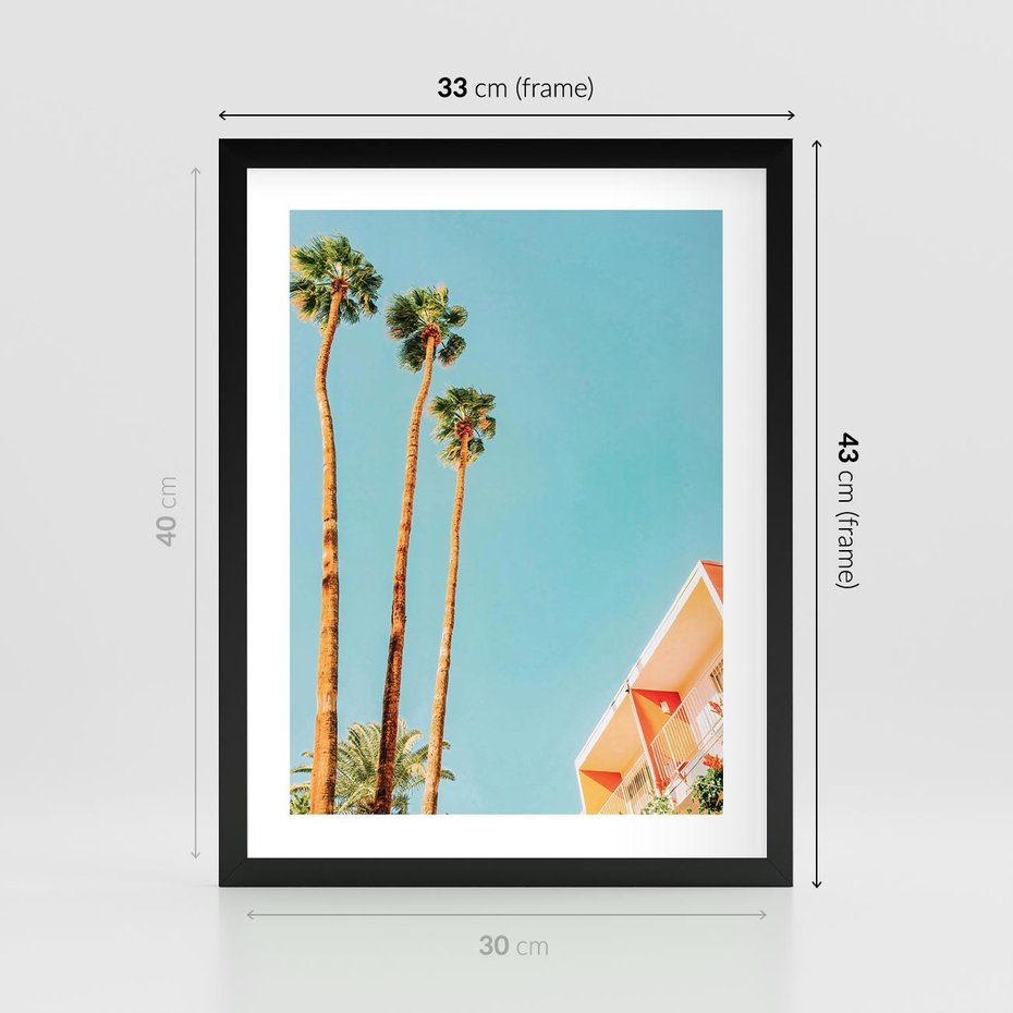Plakat w ramie 30x40 - Letnie Marzenia - palmy, na tle nieba - rama czarna