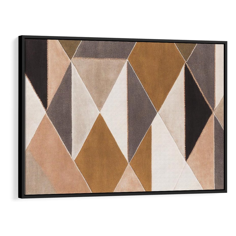 Obraz w ramie 100x70 - Odblaski niespełnionych marzeń - kompozycja z trójkątów, mix kolorów ziemi - rama czarna