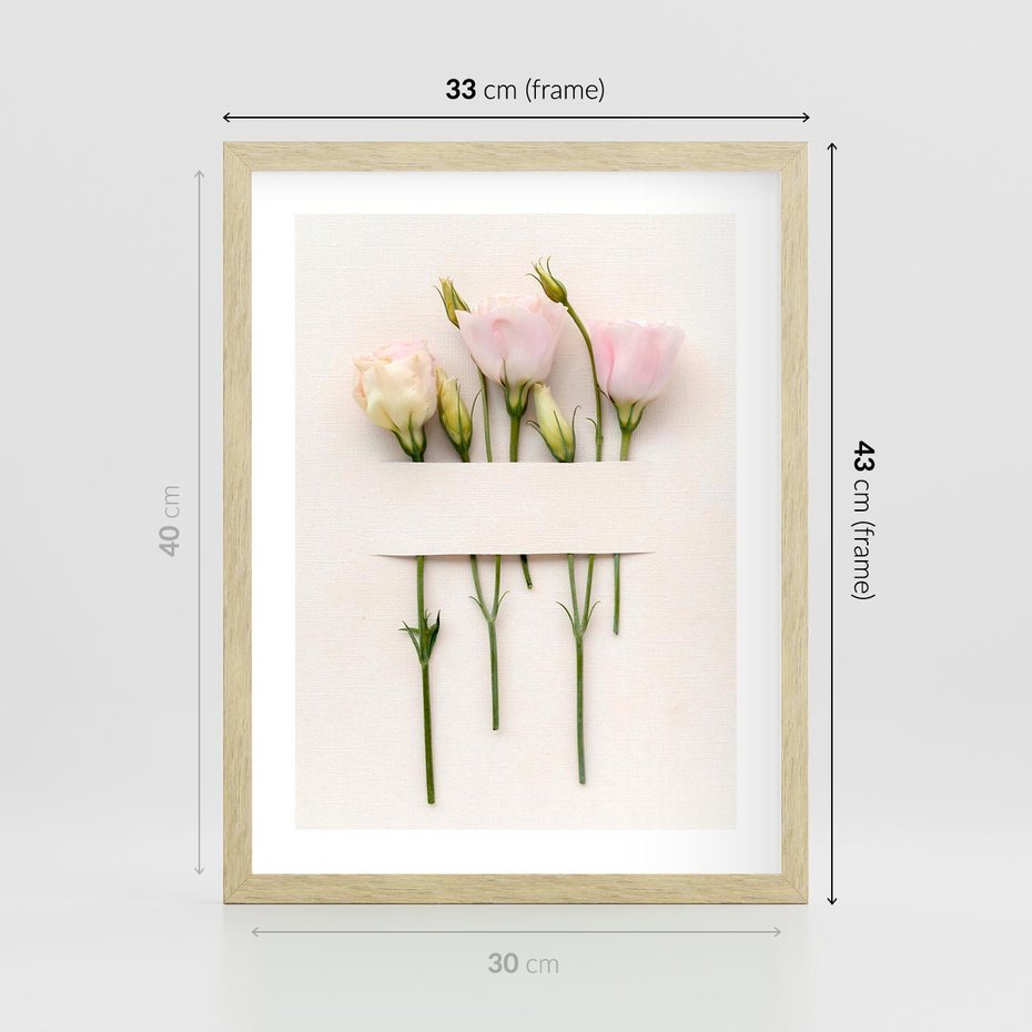 Plakat w ramie 30x40 - Białe kwiatowe uniesienia - białe, kwiaty - rama drewno