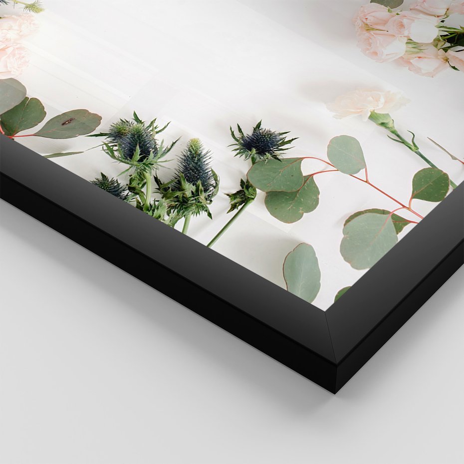 Zestaw obrazy w ramie 40x50 galeria - Białe, kwiaty, róże - rama czarna