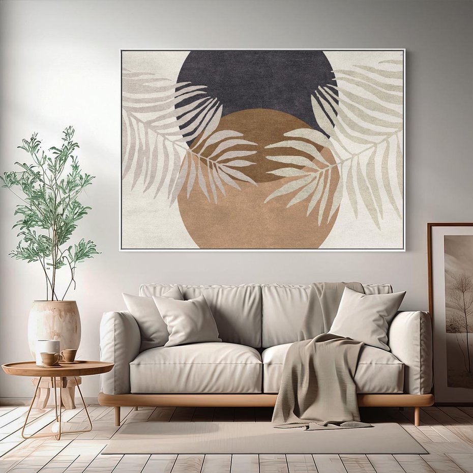 Obraz w ramie 120x80 - Kompozycje ukrytych myśli - symetria, dwa koła po środku - rama biała