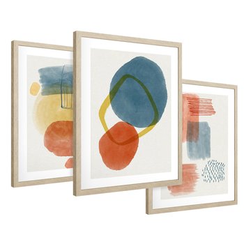 Zestaw obrazy w ramie 30x40 galeria - Geometryczne, plamy, kolorowe - rama drewno