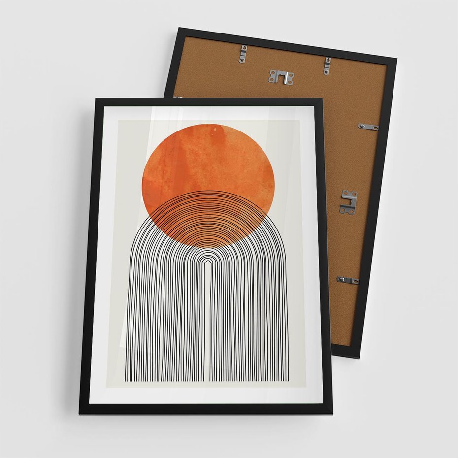 Plakat w ramie 50x70 - Abstrakcyjne Pulsacje - koło, boho styl - rama czarna