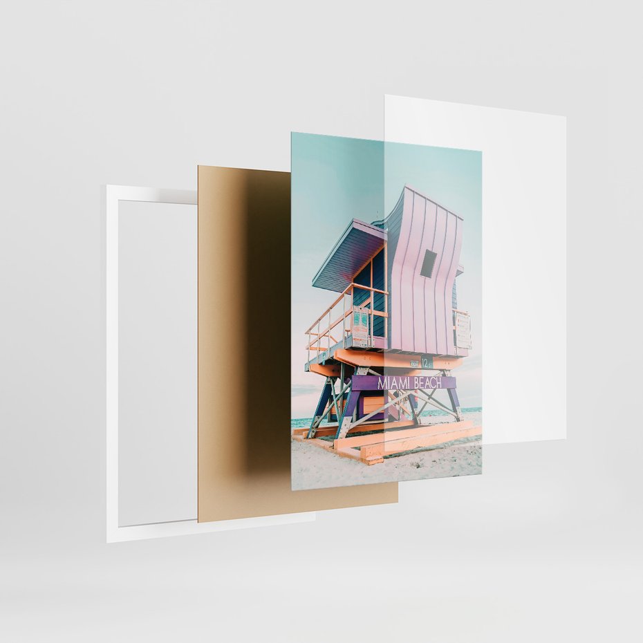 Zestaw obrazy w ramie 30x40 galeria - Be, positive, plaża, kolory - rama biała
