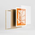 Plakat w ramie 50x70 - Wibracje Barw - abstrakcyjny boho plakat, pomarańczowe tło - rama drewno