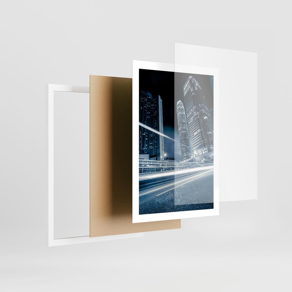 Plakat w ramie 50x70 - Nocne pejzaże miasta - miasto, nocą - rama biała