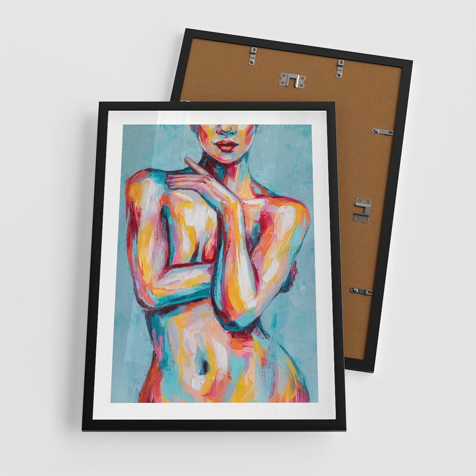 Plakat w ramie 50x70 - Nagie Natchnienie - obraz olejny, naga kobieta - rama czarna