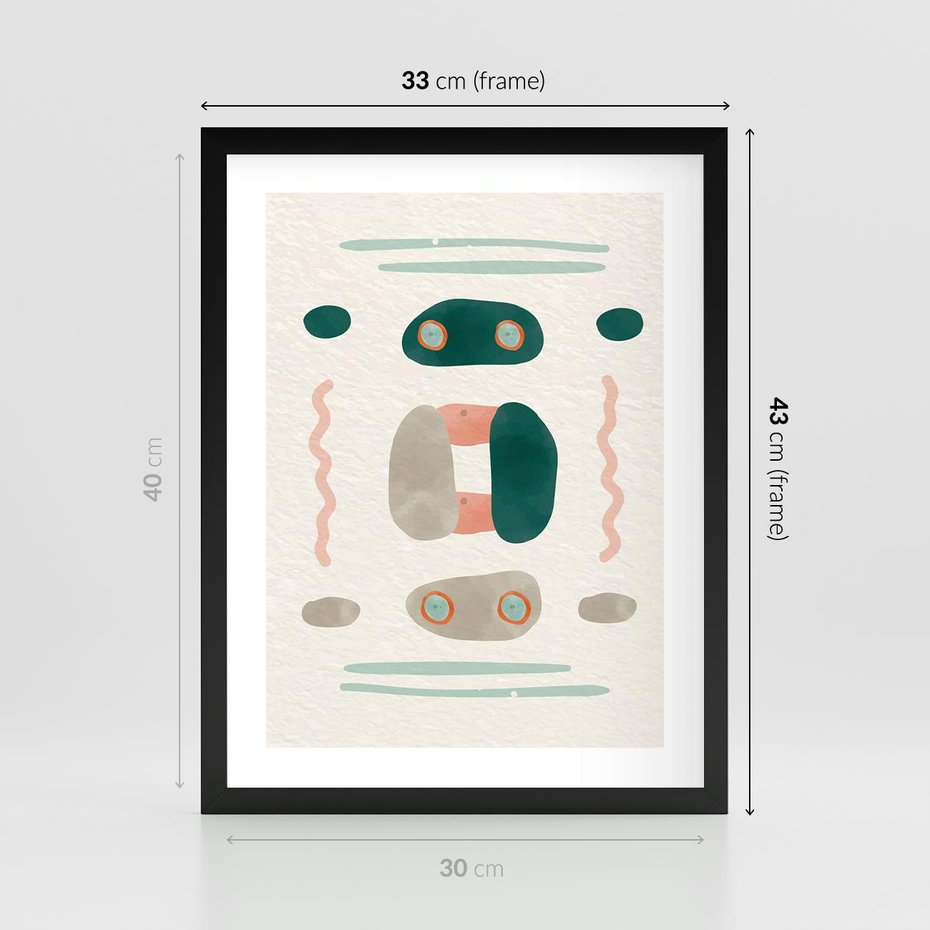 Plakat w ramie 30x40 - Tańczące Kształty Natury - przypadkowe abstrakcyjne wzory, pomarańczowy i zielony - rama czarna