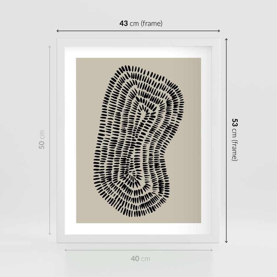 Plakat w ramie 40x50 - Nowoczesne Odbicia Wnętrza - boho plakat, czarne kropki kreski - rama biała