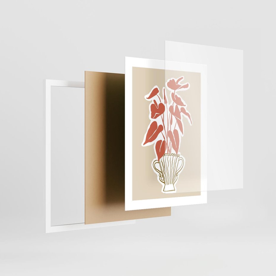 Plakat w ramie 30x40 - Harmonijne Echa - abstrakcyjne kwiaty liście, elegancka kompozycja - rama biała
