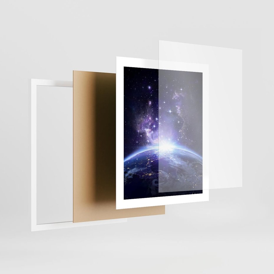 Plakat w ramie 40x50 - Podróż w kosmiczną przestrzeń - kosmos, ziemia - rama biała