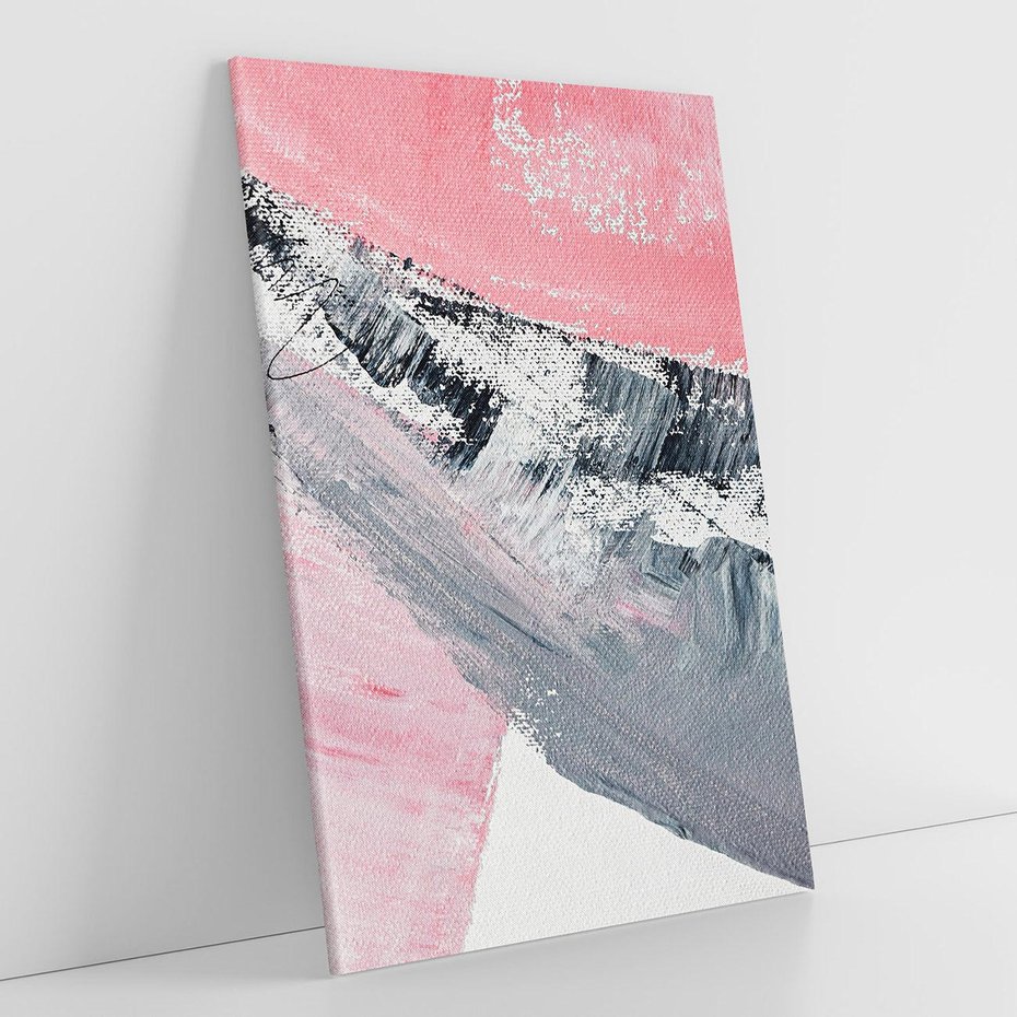 Obraz na płótnie 70x100 - Kontrastujący Ruch Emocji - abstrakcyjne pasy farby, kolory róż szary czarny