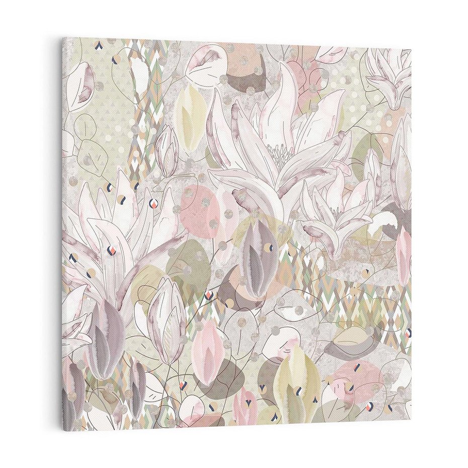 Obraz na płótnie 70x70 - Pejzaże zatajonej duszy - połączenie tekstur, roślinne motywy