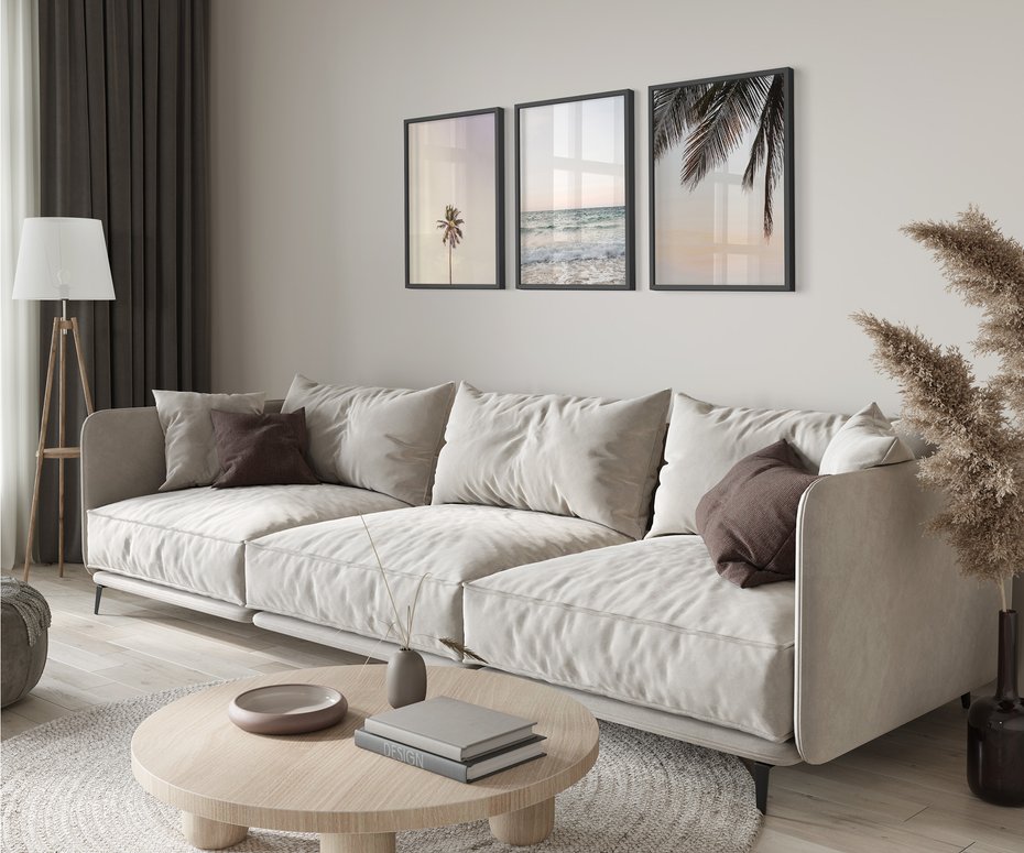 Zestaw obrazy w ramie 30x40 galeria - Tropikalne, palmy, plaża, wakacje - rama czarna