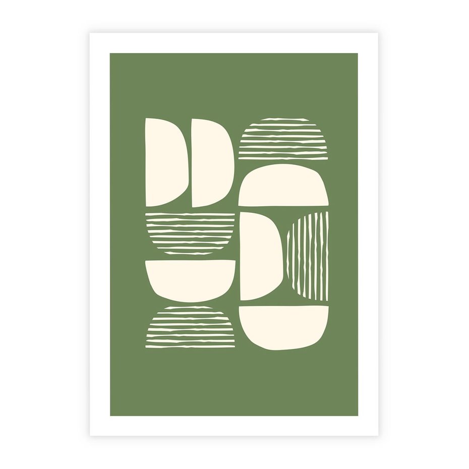 Plakat bez ramy 30x40 - Migotliwe Formy - geometryczne boho kształty na brązowym, oliwkowym tle