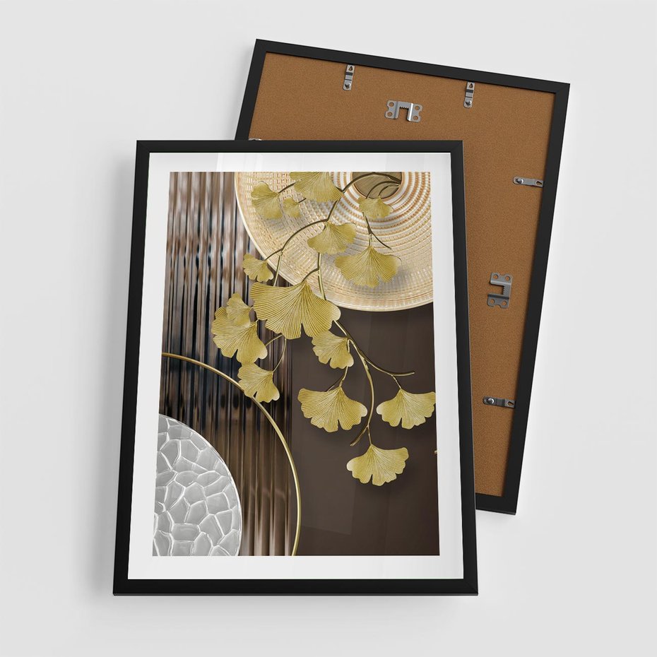 Plakat w ramie 50x70 - Magia Jesieni - złote, liście - rama czarna