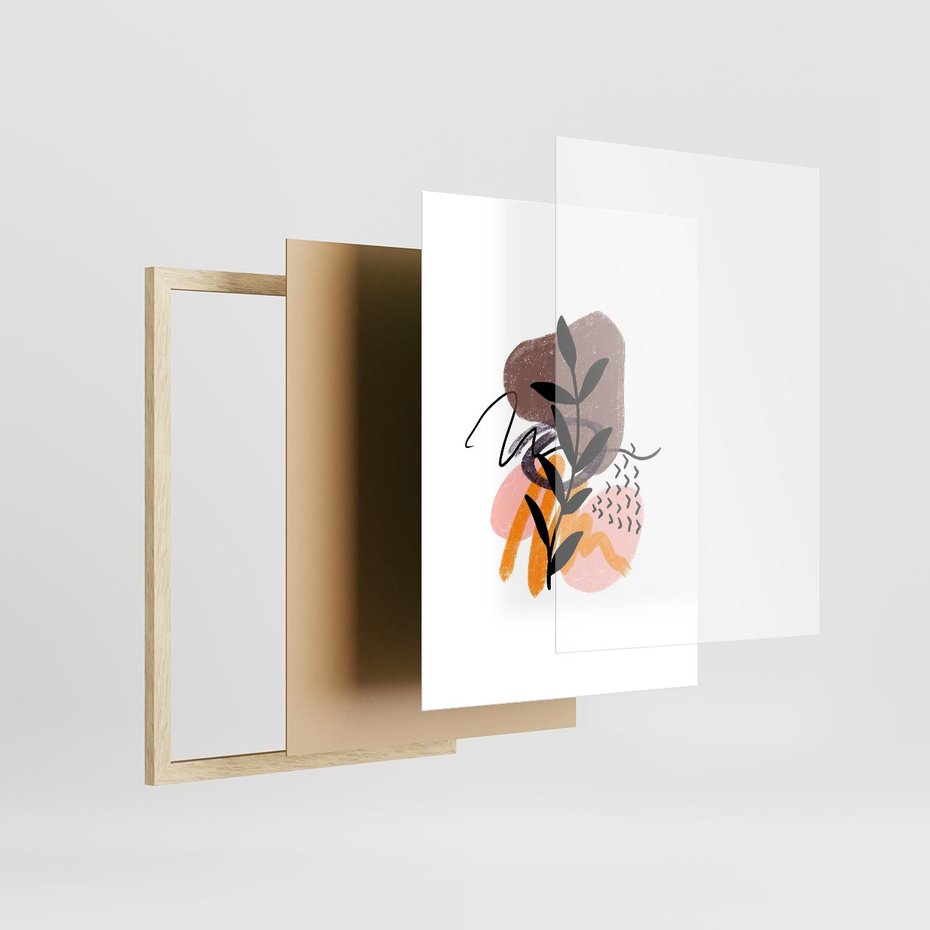 Plakat w ramie 50x70 - Echa Kształtującej się Wyobraźni - abstrakcyjna sztuka, liść gałązka - rama drewno