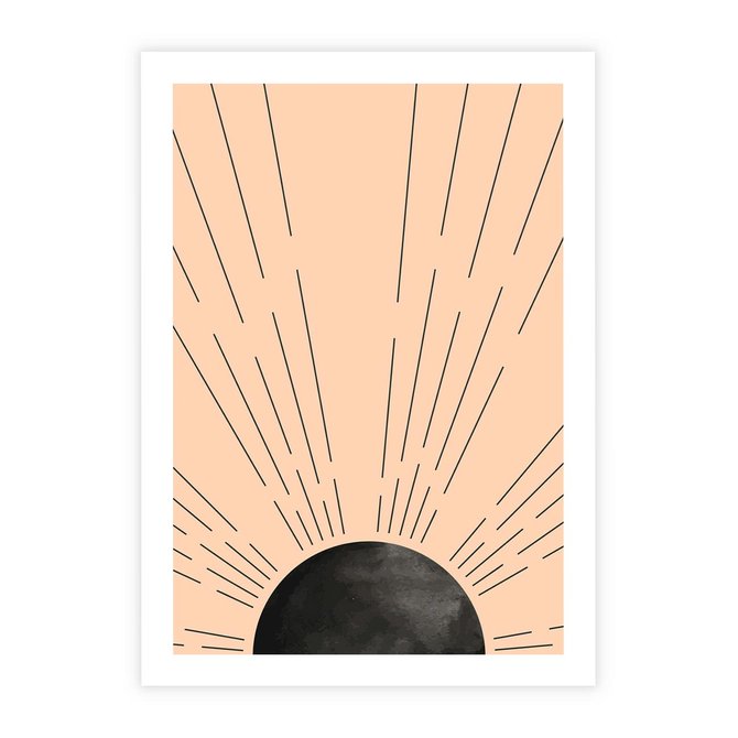 Plakat bez ramy 21x30 - Migocące Kształty Promieni - boho czarne słońce, nowoczesna grafika