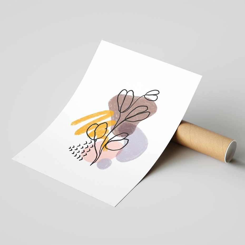 Plakat bez ramy 21x30 - Bezgraniczne Widzenia - abstrakcyjna sztuka, liść gałązka