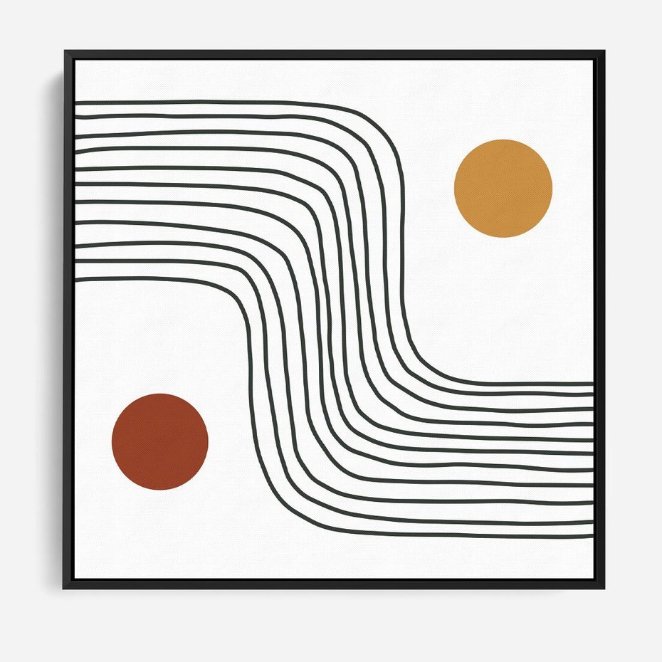 Obraz w ramie 50x50 - Kontury Harmonii - nieregularne linie, koła - rama czarna