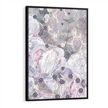 Obraz w ramie 50x70 - Malowane oddechy istnienia - pomieszane tekstury, kwiatowe elementy - rama czarna
