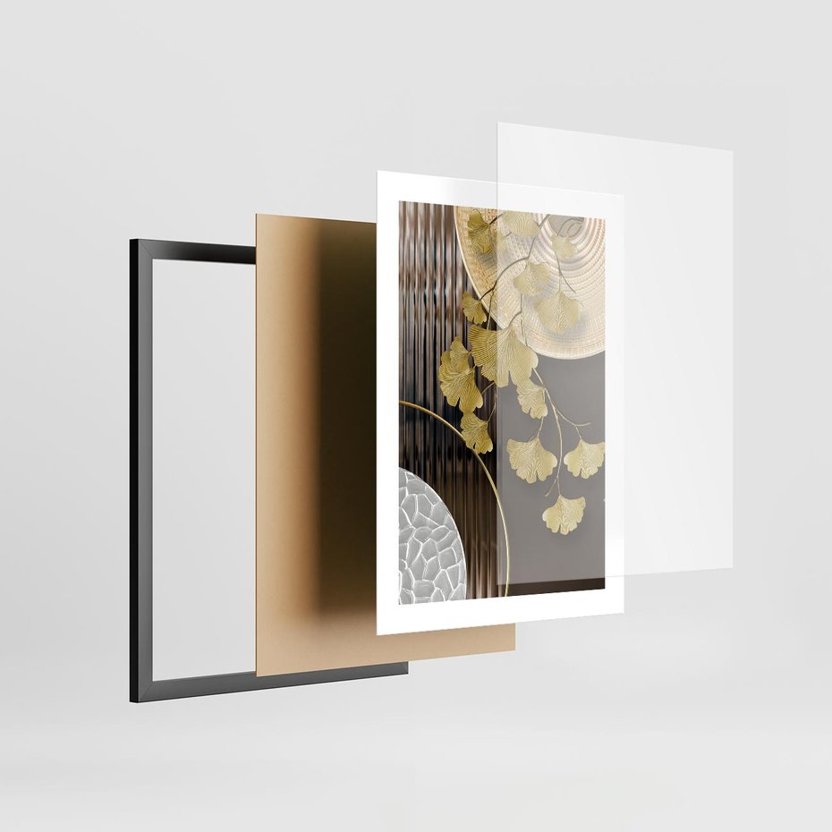Plakat w ramie 30x40 - Magia Jesieni - złote, liście - rama czarna