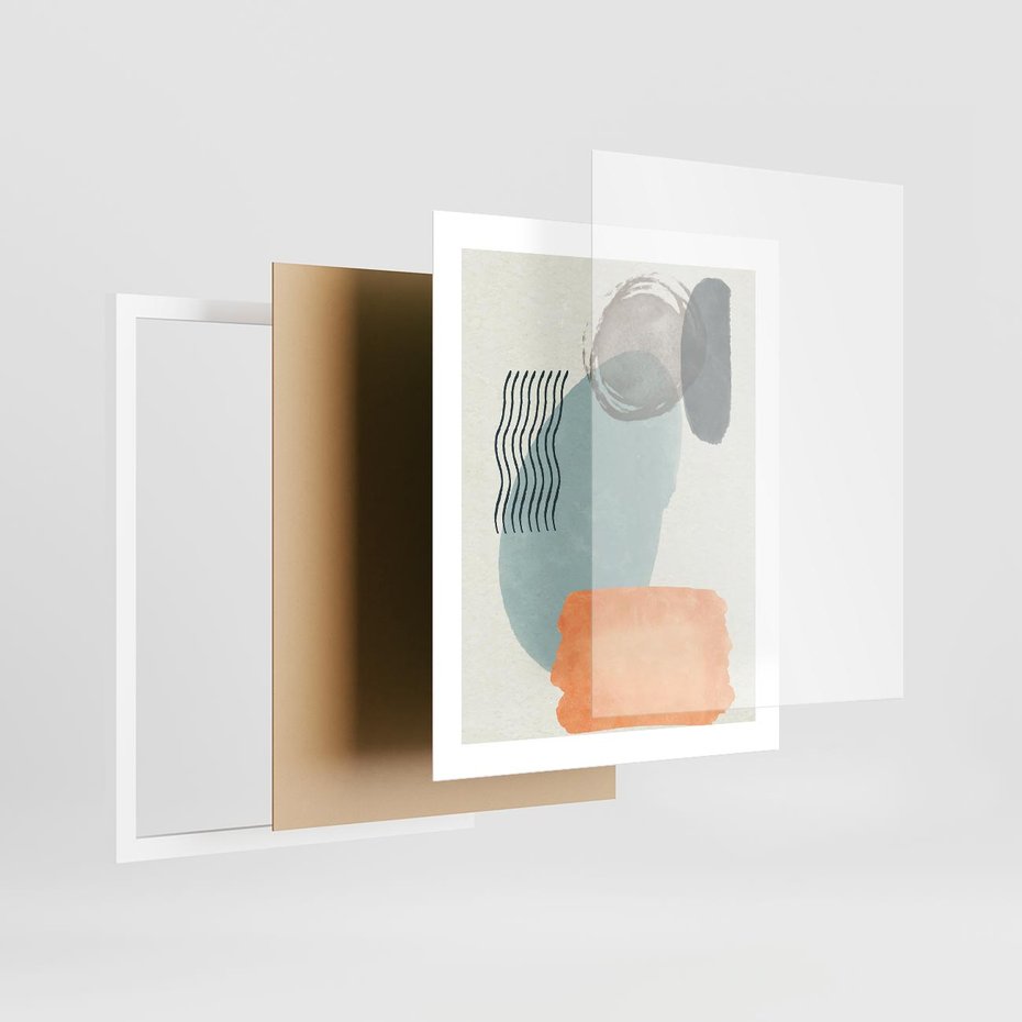 Plakat w ramie 40x50 - Kształtujące Plamy - geometryczne elementy, stonowane ziemiste kolory - rama biała