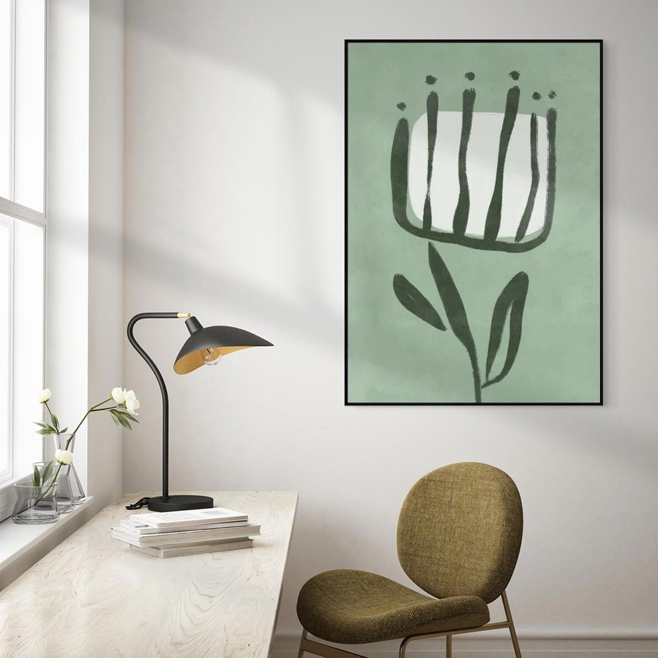 Obraz w ramie 50x70 - Objęcia Zieleni - zielona abstrakcja, zgaszona zieleń - rama czarna