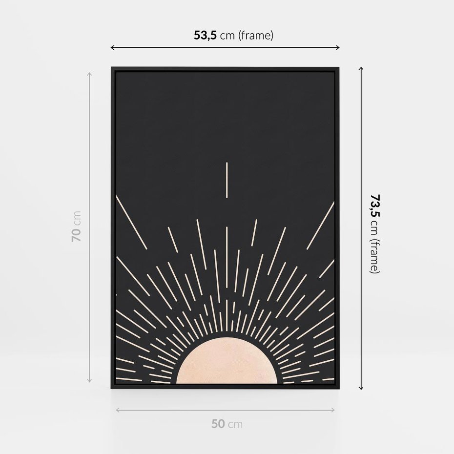 Obraz w ramie 50x70 - Słoneczny Portret Duszy - boho czarne słońce, nowoczesna grafika - rama czarna