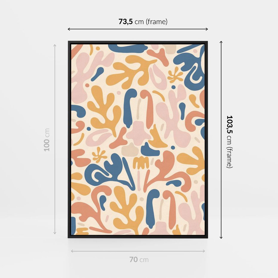 Obraz w ramie 70x100 - Symfonia Radosnych Barw - abstrakcyjne pastelowe formy, nowoczesna grafika w stylu boho - rama czarna