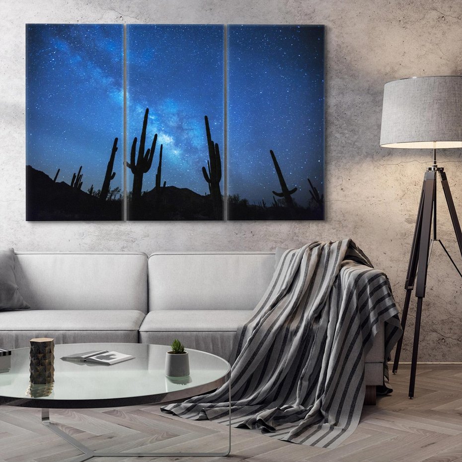 Obraz na płótnie 120x80 - Kaktusy - Niebo z gwiazdami - kaktusy, niebo