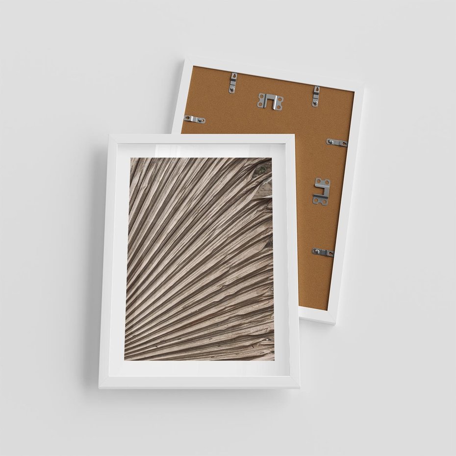 Plakat w ramie 30x40 - Liść Palmy w Wyjątkowej Kompozycji - suchy liść palmy, boho styl - rama biała