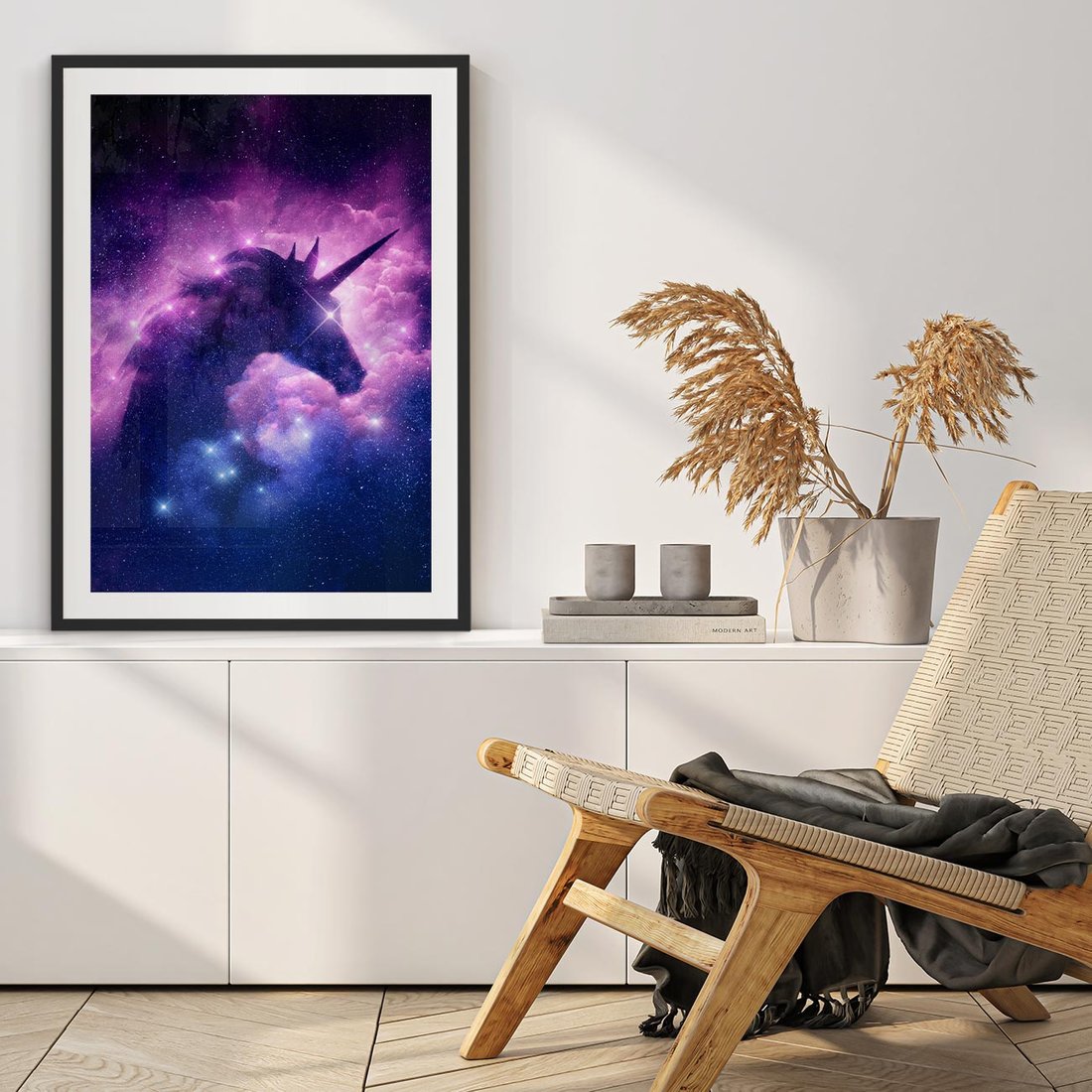 Plakat w ramie 40x50 - Mityczna podróż - kosmos, jednorożec - rama czarna