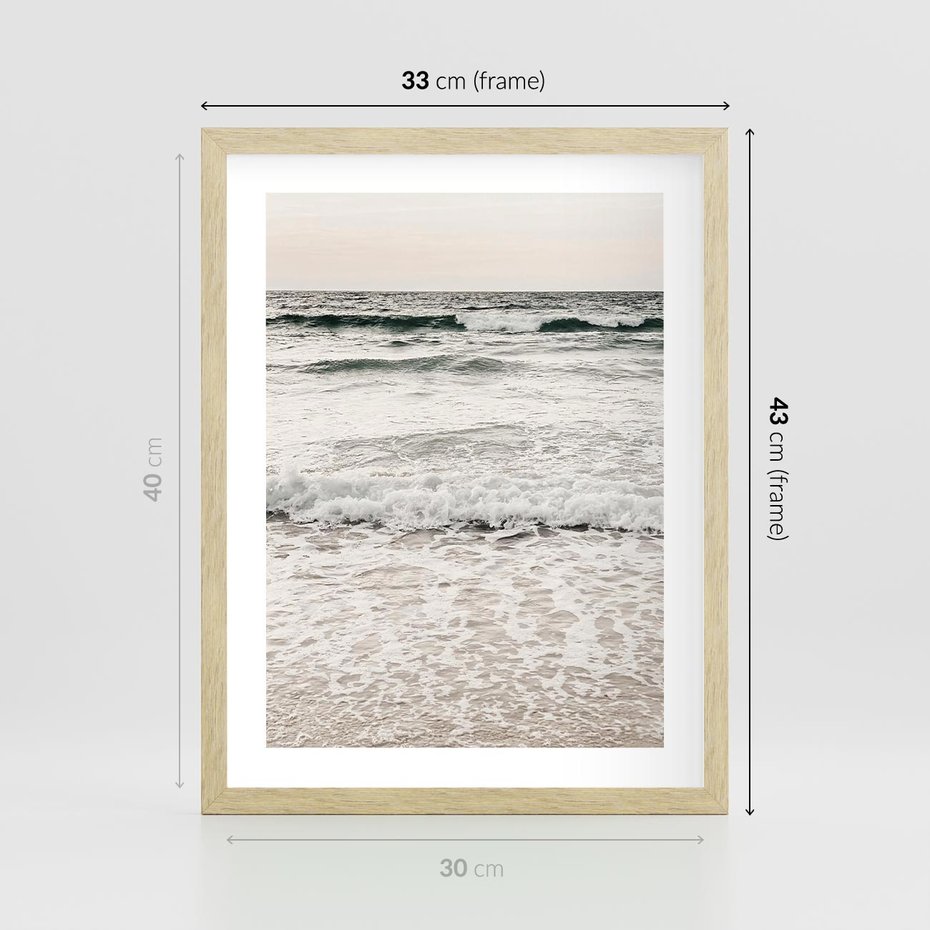 Plakat w ramie 30x40 - Szarość Morza - morze, fale - rama drewno