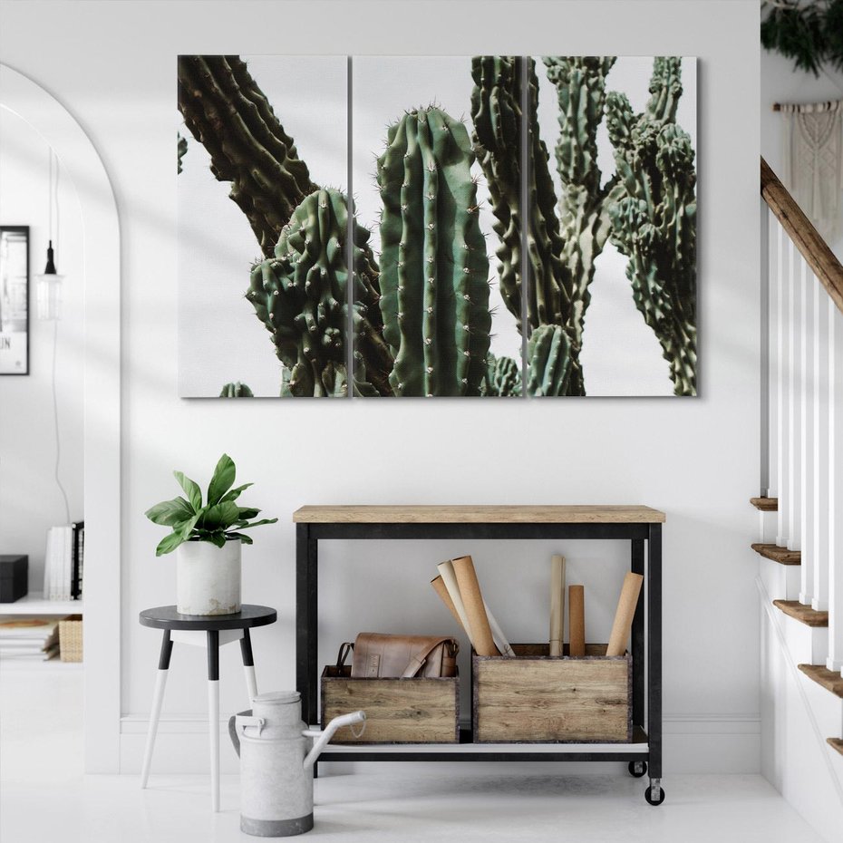 Obraz na płótnie 120x80 - Boho oaza wśród kaktusów - kaktusy, pustynia