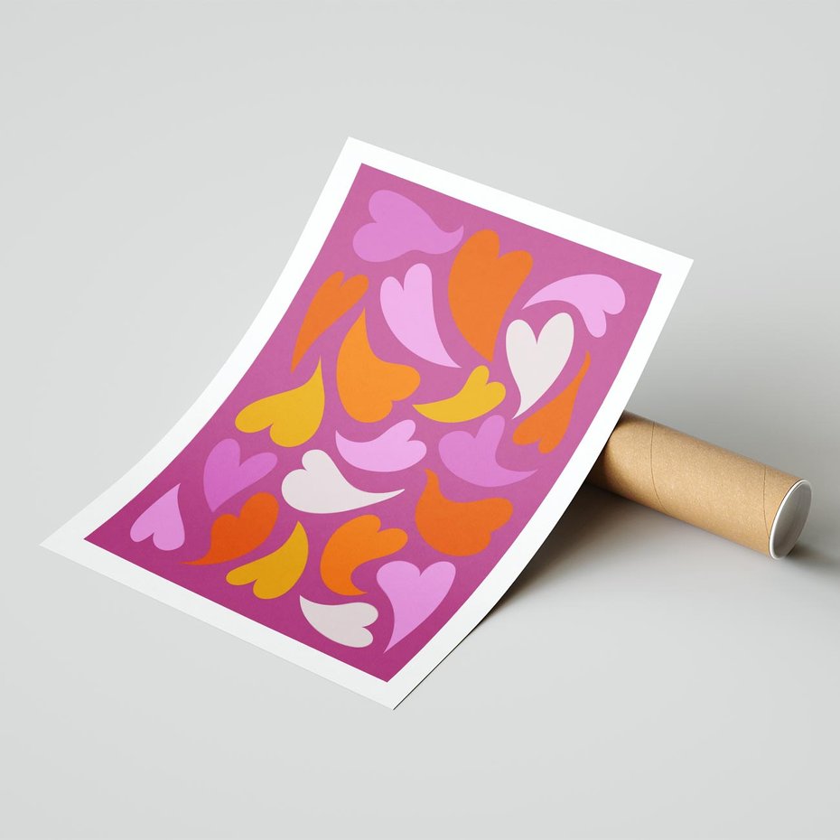 Plakat bez ramy 50x70 - Podróżne Boho - wesoła grafika, serca