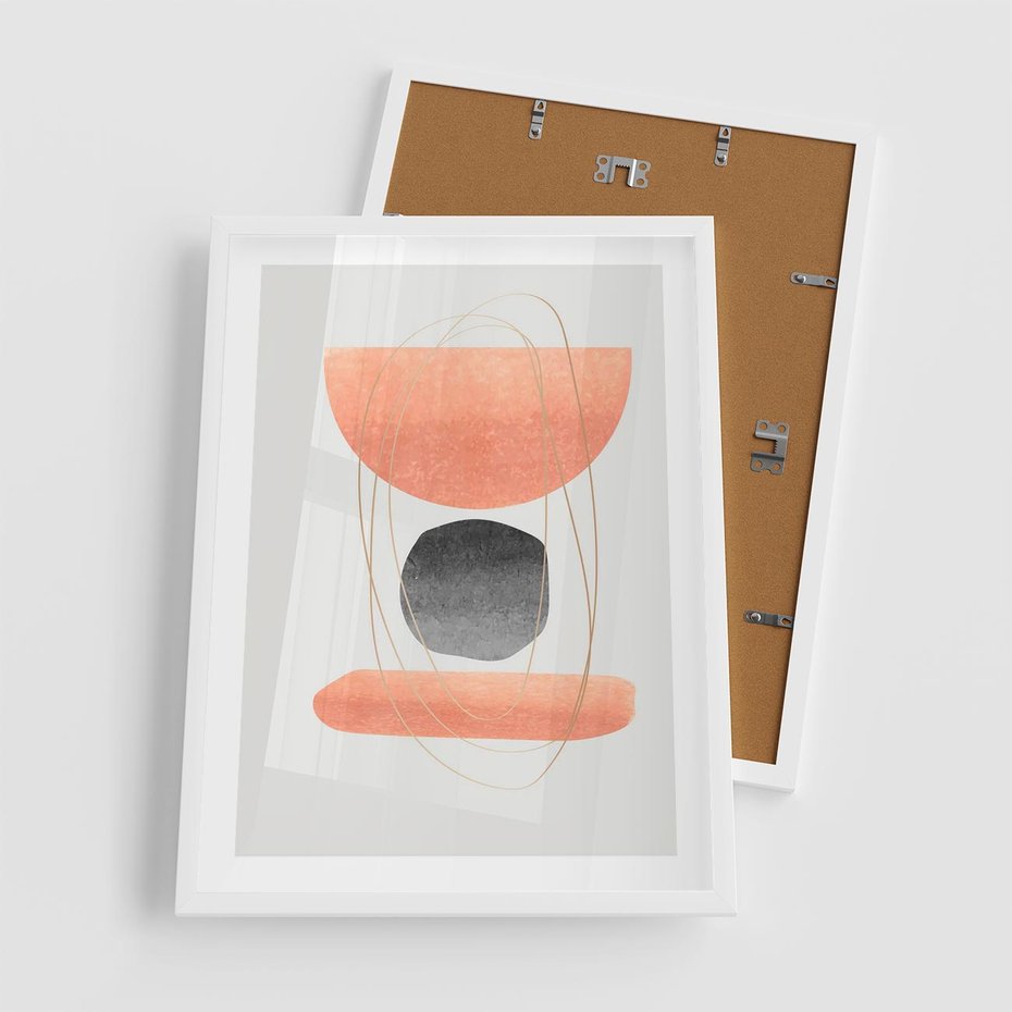 Plakat w ramie 50x70 - Abstrakcyjne Plamy z Złotymi Liniami - abstrakcja, boho plamy - rama biała