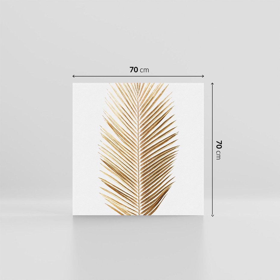 Obraz na płótnie 70x70 - Złoty blask palmowego liścia - złota, palma