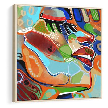 Obraz w ramie 80x80 - Kolorowe Wnętrza Kształtów - abstrakcyjny portret kobiety, twarz - rama drewno