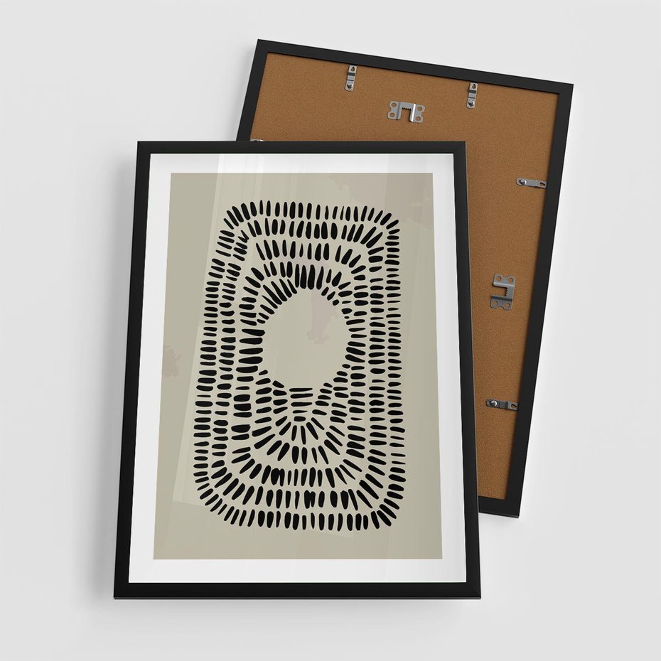 Plakat w ramie 50x70 - Zaklęte Wnętrza - boho plakat, czarne kropki kreski - rama czarna