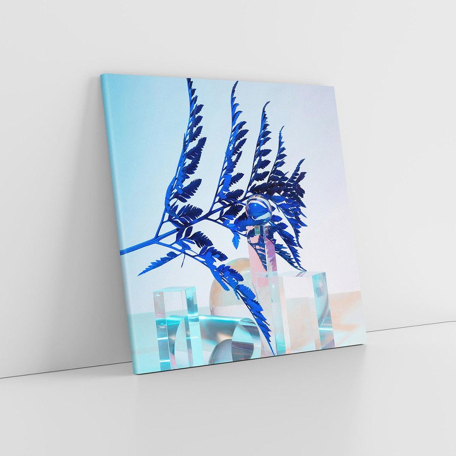 Obraz na płótnie 60x60 - Intensywny Kolor Natury - liście, kobalt